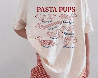 Comfort Colors Pasta Pups T-shirt, Italiaans cadeau voor foodies, grappig teckel spaghetti T-shirt
