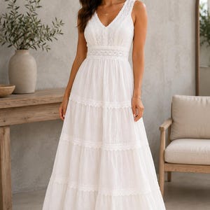 Womens White Flowy Dresses - Etsy