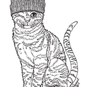 Pink Pussy Hat Cat Adult Coloring / Colouring Page by ellaquaint image 4