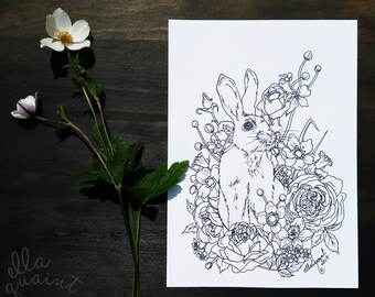 Bunny Bouquet - Adult Coloring / Colouring Page by ellaquaint