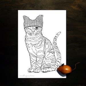 Pink Pussy Hat Cat Adult Coloring / Colouring Page by ellaquaint image 1