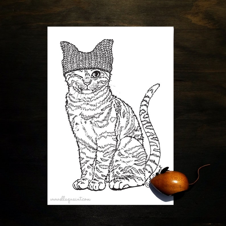 Pink Pussy Hat Cat  Adult Coloring / Colouring Page by image 1