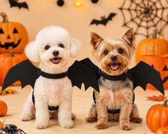 Halloween Pet Bat Wings Costume, Black Felt Dog Cat Wings, Adjustable Puppy Kitten Dress Up, Spooky Pet Outfit, Halloween Photo Prop