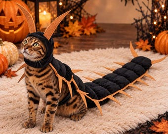 Halloween Centipede Pet Costume, Dog Cat Insect Outfit, Funny Bug Cosplay, Red Brown Spooky Costume for Dogs Cats, Halloween Photo Prop