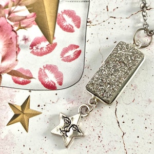 Silver Druzy pendant with star charm necklace