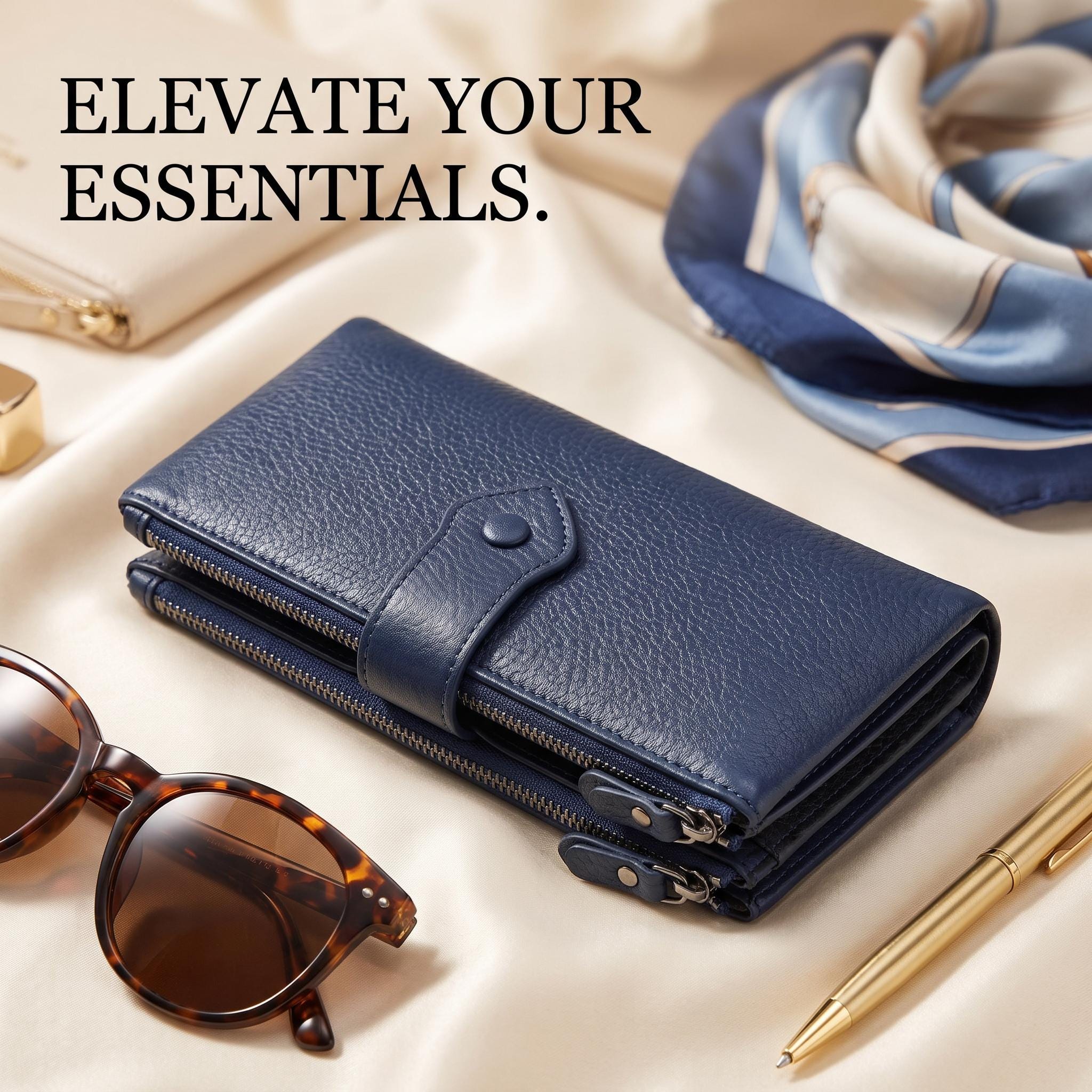 Women's Soft Leather RFID Blocking Slim Bifold Wallet Double Zipper Credit Card Holder Purse