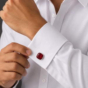 Manschettknappar med rosa rubelit, kuddslipade, herrsmycken i 925 sterlingsilver