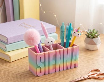 Personalized Name Pencil Holder: Desk Organizer / Rainbow Pen Holder