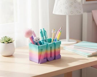 Personalized Name Pencil Holder: Desk Organizer / Rainbow Pen Holder