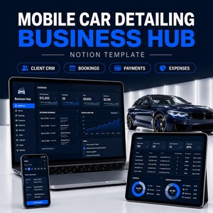 Template Notion Car Detailing Mobile, CRM Clienti, Prenotazioni, Pagamenti e Dashboard Aziendale