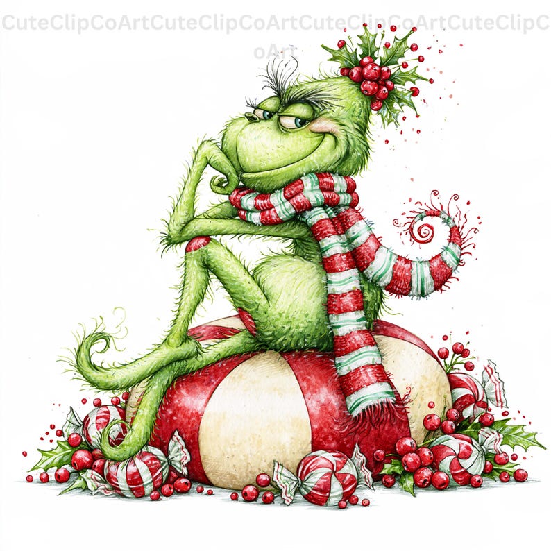 Xmas Grumpy Grumpy Christmas Clipart Bundle | Green Monster 34 PNG | Whimsical ...