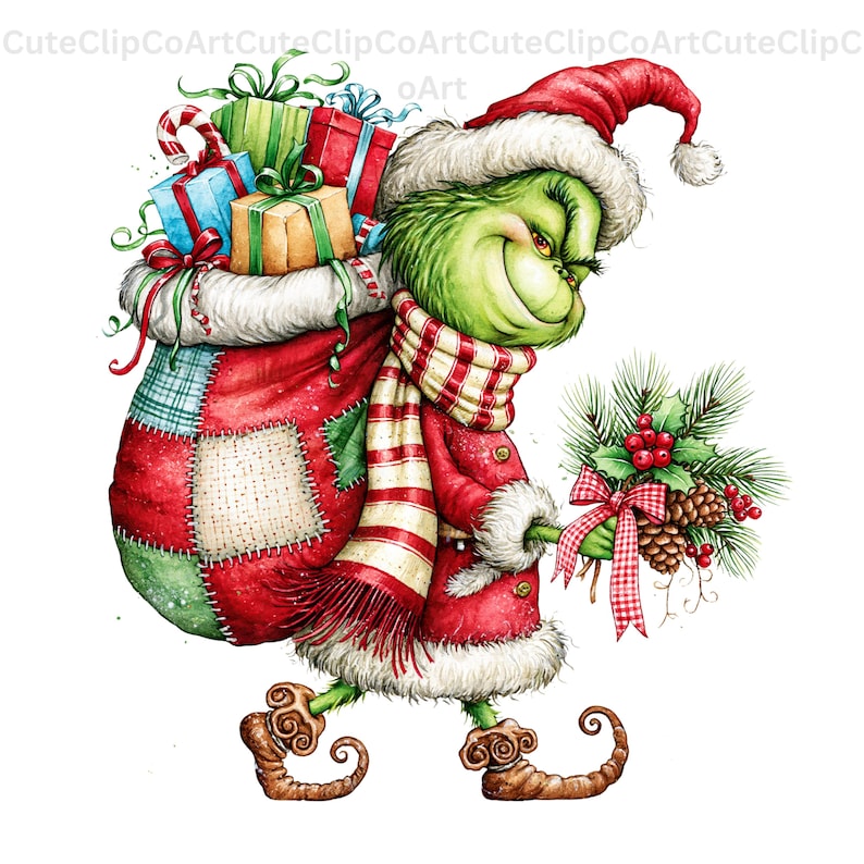 Xmas Grumpy Grumpy Christmas Clipart Bundle | Green Monster 34 PNG | Whimsical ...