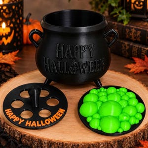 Halloween Decoration Witch's Cauldron Test Tube Holder with 6 Test Tubes & Corks, 3D Printed Magic Potion Shot Glass Holder Halloween Party Gifts