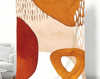 Boho Soft Flannel Throw Blanket, Abstract Geometric Print in Modern Minimalist Earth Tones, Living Room Decor, Housewarming Gift