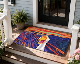 Screaming White Goose Doormat, Funny Parody Welcome Mat Flannel Non Slip Art Lover Gift