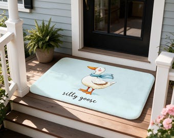Silly Goose Doormat, Cute Cartoon Welcome Mat, Flannel Non Slip Indoor Rug, Housewarming Gift