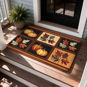 Fall Pumpkin Patchwork Doormat, Rustic Autumn Leaves Entry Mat, Thanksgiving Outdoor Decor, Housewarming Gift