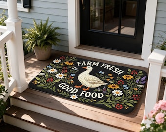 Farm Fresh Duck Doormat, Wildflower Welcome Mat, Country Farmhouse Front Door Decor, Housewarming Gift