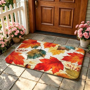 Paillasson d'automne à feuilles d'érable, style rustique, décoration d'entrée de porche, cadeau idéal pour les amoureux de la nature.