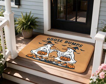 GOOSE BUMPS Doormat, Ghost Geese Retro Halloween Entry Rug For Animal Lovers, Indoor Outdoor