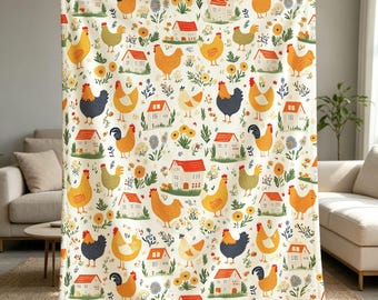 Warm Chicken Floral Fleece Throw Blanket Rustic Farmhouse Home Decor Gift for Country Life Lover