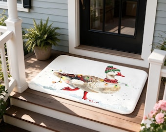 Festive Duck Doormat with Santa Hat, Christmas String Lights Welcome Mat for Animal Lovers