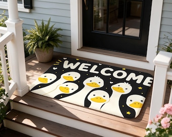 WELCOME Cute Duck Doormat, Cartoon Front Door Mat, Housewarming Gift, Non Slip Flannel Rug