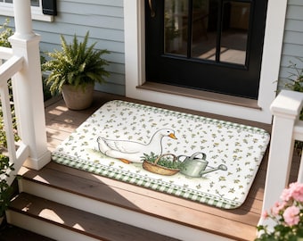 White Goose Daisy Doormat Country Garden Floral Outdoor Welcome Mat Farmhouse Porch Decor