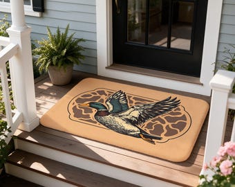 Flying Mallard Duck Doormat, Non Slip Flannel Entry Mat, Vintage Outdoor Hunting Decor, Rustic