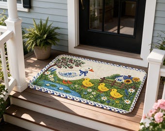 Country Ducklings Doormat, Vintage Farmhouse Floral Outdoor Mat, Rustic Cottage Entry Rug, Housewarming Gift