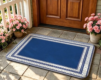 Vintage Blue Floral Doormat Elegant French Style Thick Nonslip Outdoor Entryway Decor Housewarming Home Lovers Gift
