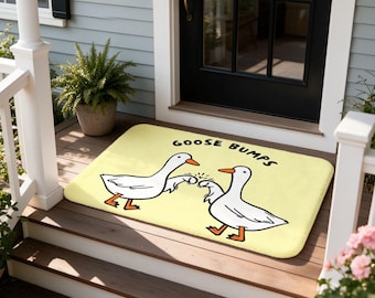 Doormat GOOSE BUMPS Two Geese Bumping Wings Funny Cartoon Welcome Mat for Entryway