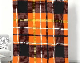 Orange Black Plaid Flannel Throw Blanket, Ultra Soft, Rustic Fall Farmhouse, Halloween Home Decor, Thanksgiving Gift for Her