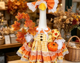Fall Harvest Goose Outfit, Porch Goose Statue Dress, Autumn Thanksgiving Costume, Yard Ornament, Goose Clothing for 23 Inch Goose