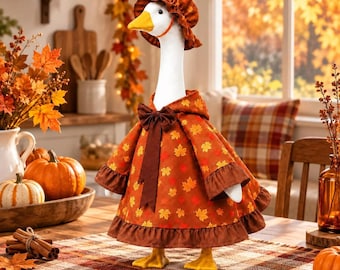 Fall Harvest Goose Outfit,23 Inch Porch Goose Statue Attire, Thanksgiving Fall Dress, Outdoor Yard Ornament Accessory for Lawn Goose