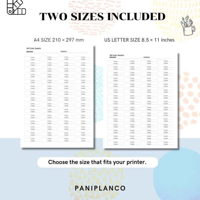 60 Color Swatch Chart Printable, A4 & US Letter PDF - Etsy