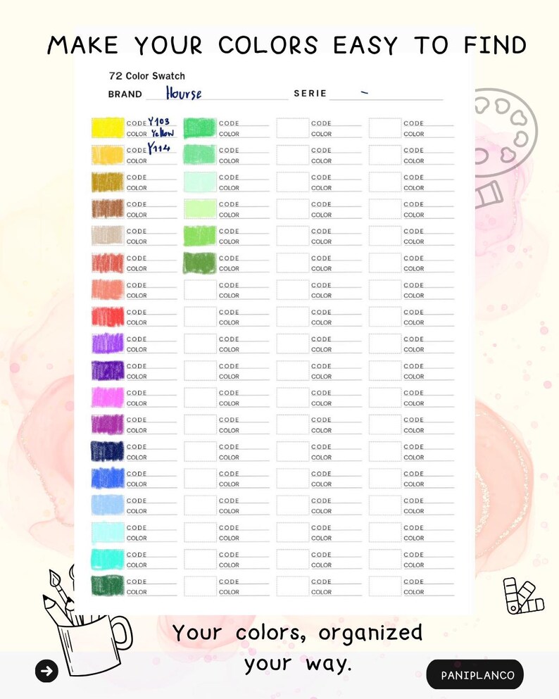 72 Color Swatch Chart Printable | A4 & US Letter PDF - Etsy