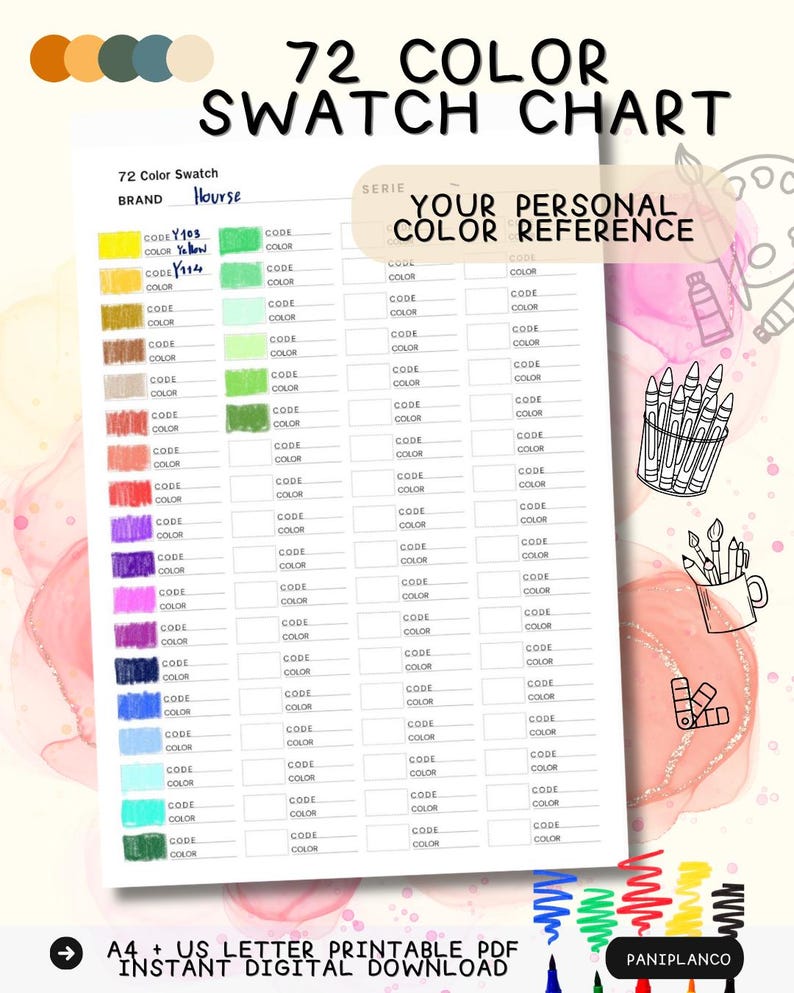 72 Color Swatch Chart Printable | A4 & US Letter PDF - Etsy