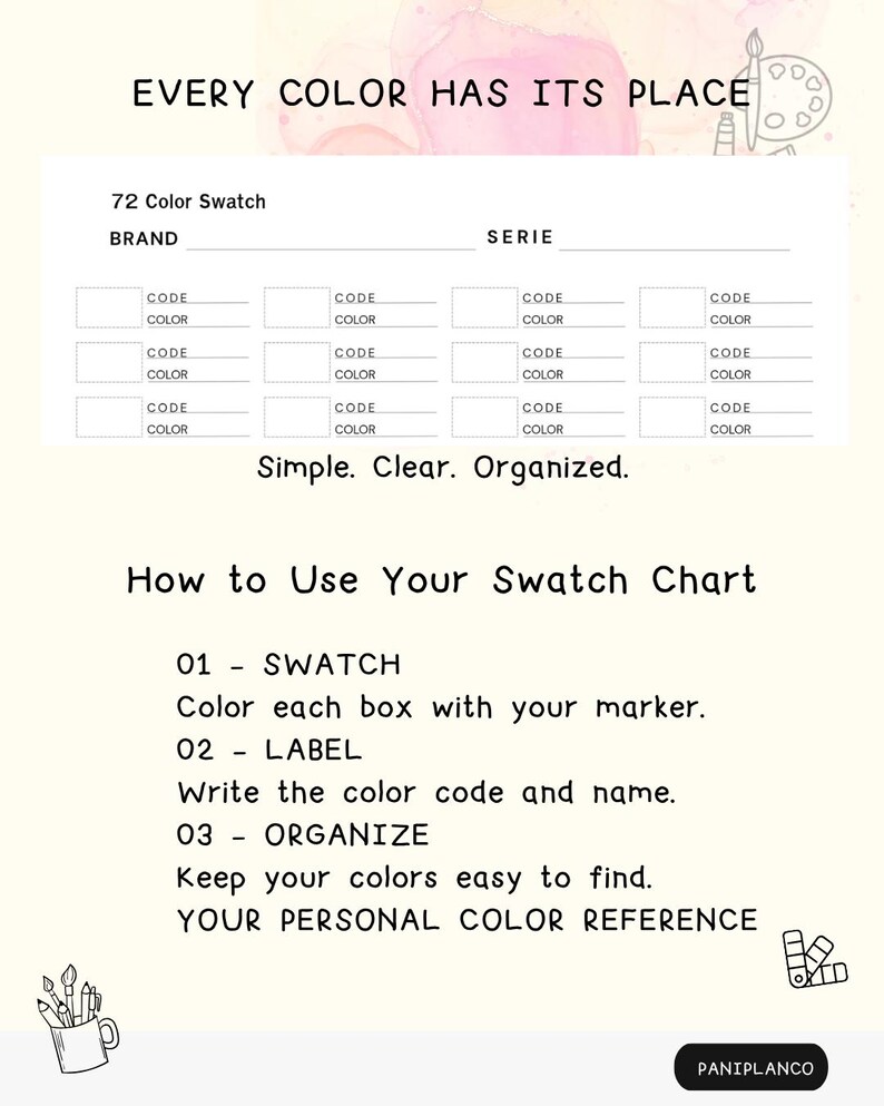 72 Color Swatch Chart Printable | A4 & US Letter PDF - Etsy