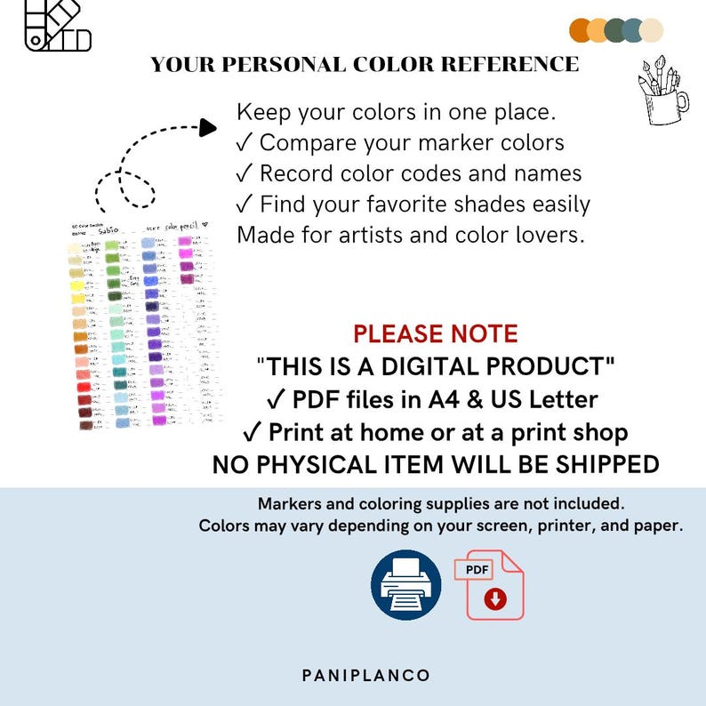60 Color Swatch Chart Printable, A4 & US Letter PDF - Etsy