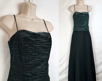 Vintage Y2K / 90s Black and Teal Metallic Prom Dress, Size Extra Small