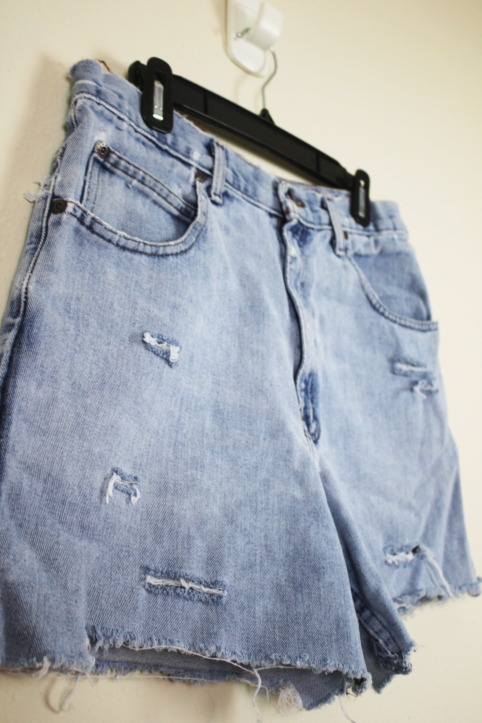 Vintage 90s Destroyed High Waist Denim Shorts, Size 33 Waist