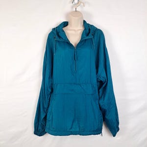 Vintage 90s Teal Blue Windbreaker Pullover Jacket