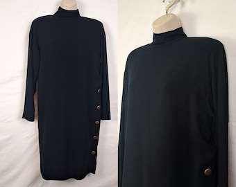 Vintage 90s / 80s Black Shift Dress, Size Medium