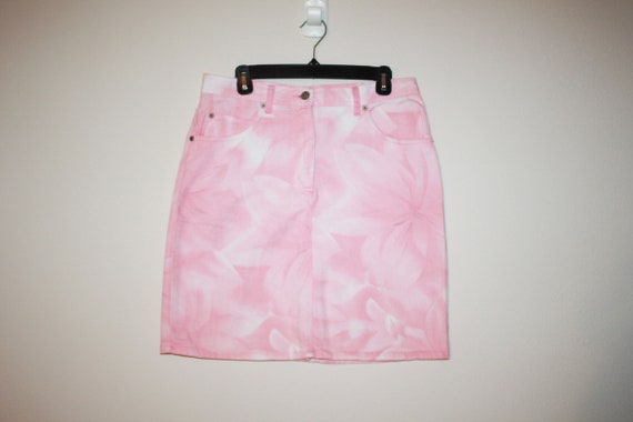 Vintage 90s Baby Pink Denim Mini Skirt, Size XL - image 2