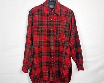 Vintage 80s Red & Black Flannel Pendleton Button Down Shirt, Size Large