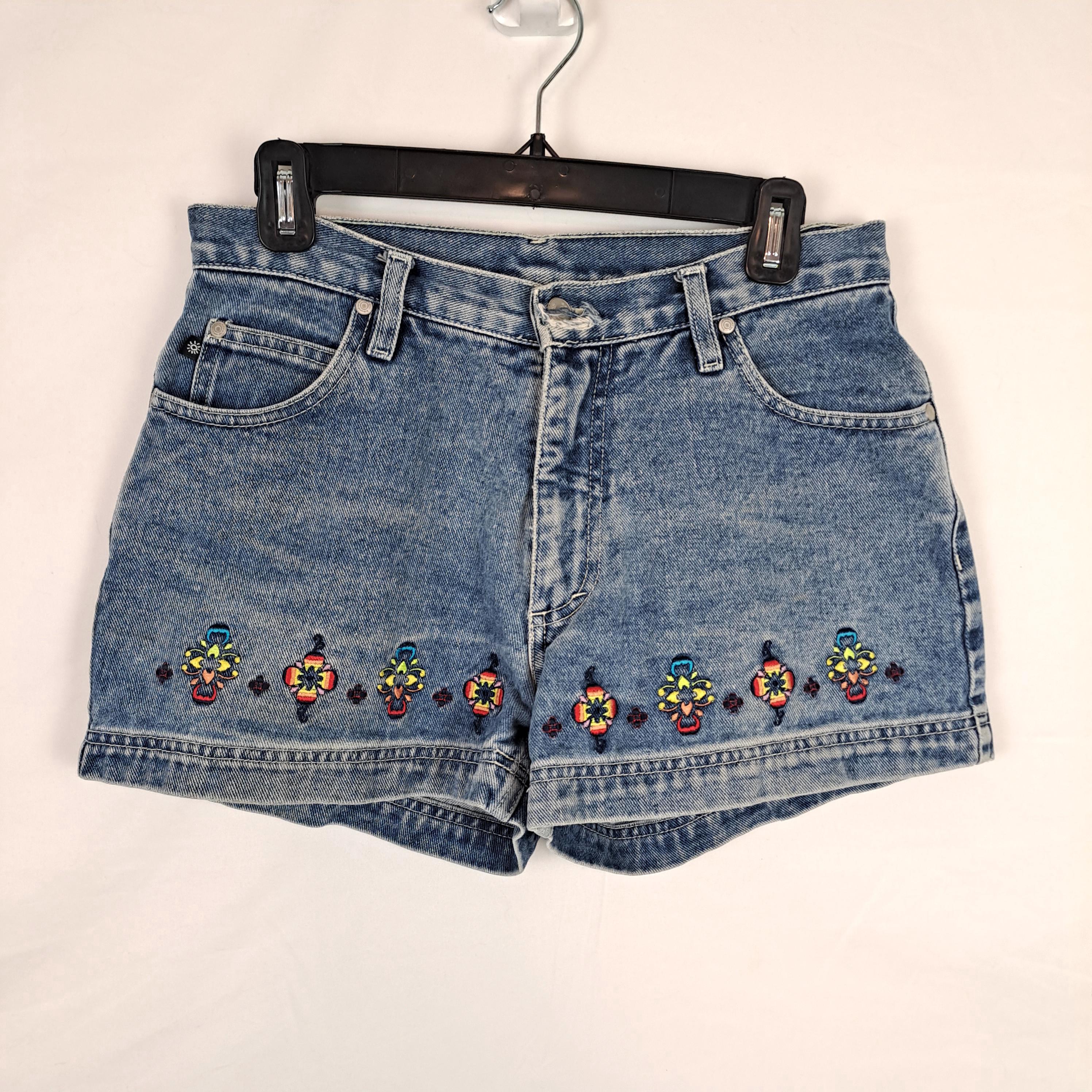 Vintage 90s / Y2K Mid Rise Rainbow Accent Denim Shorts 