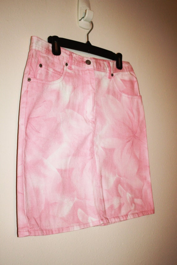 Vintage 90s Baby Pink Denim Mini Skirt, Size XL - image 3