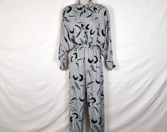 Vintage 80s Grey & Black Matching Top and Pants Set