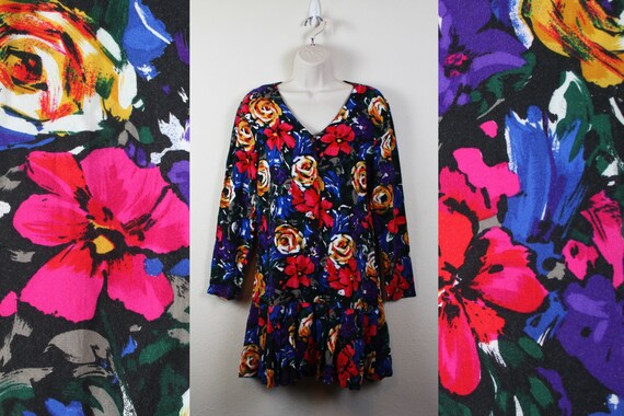 Vintage 1990s Floral Party Dress, Size Medium - image 1